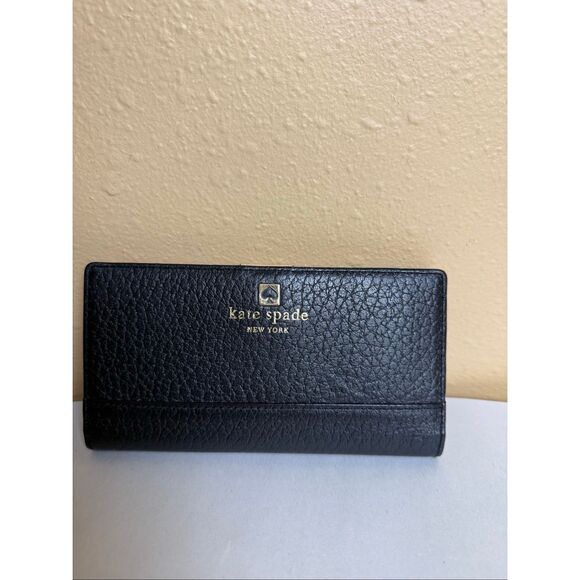 Kate Spade New York Black Pebbled Leather Continental Wallet Bifold Zip Coin Poc - Picture 1 of 8